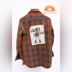 Lucky Brand Orange and Brown Plaid Flannel Shirt